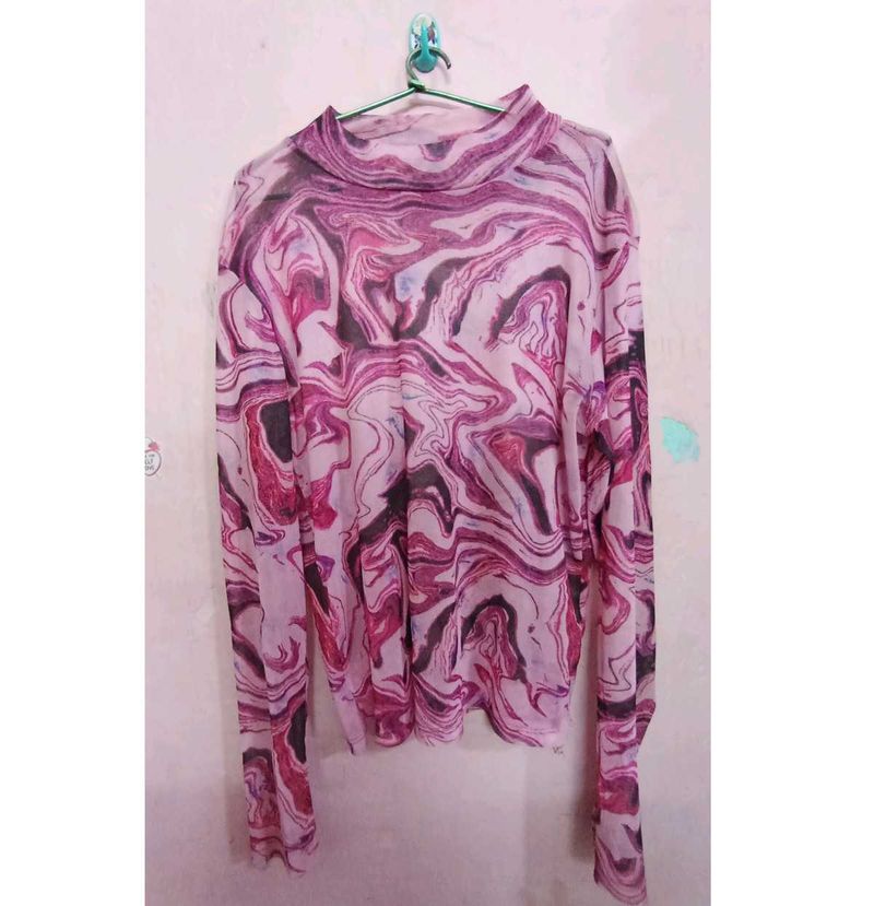 Marble Print Mesh Top