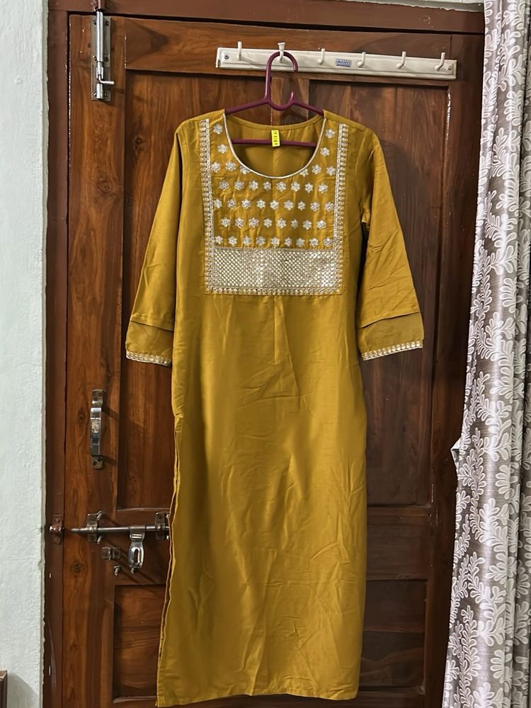 Elegant Mustard Embroidered Kurta set with dupatta