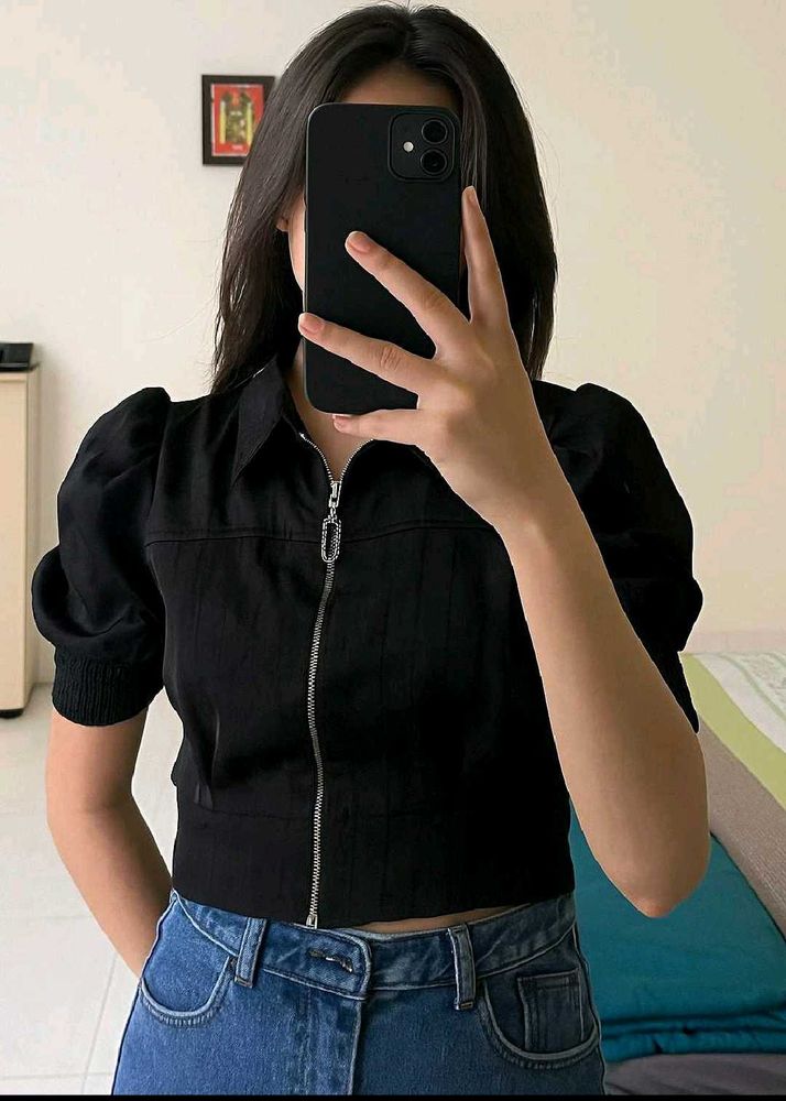 Black Crop Top/Jacket Imported Cloth