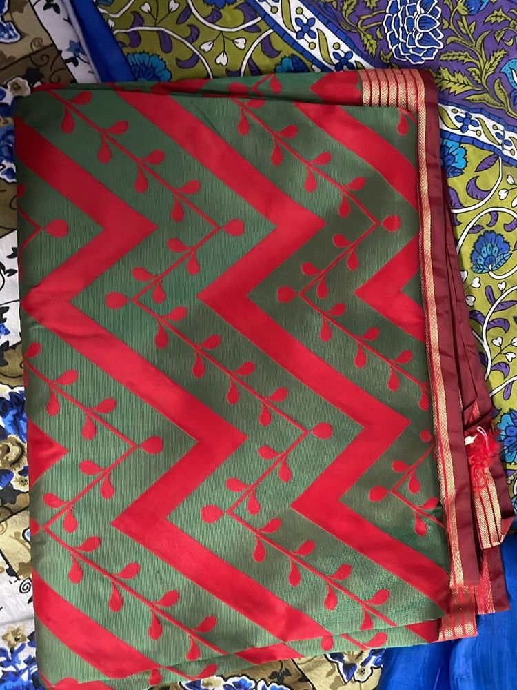 Green and Red Chevron Print Fabric