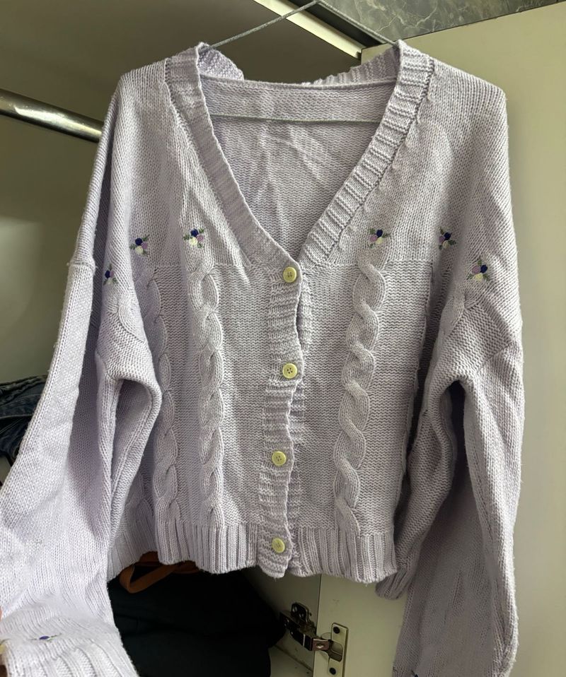 Lavender Cable-Knit Floral Cardigan💜