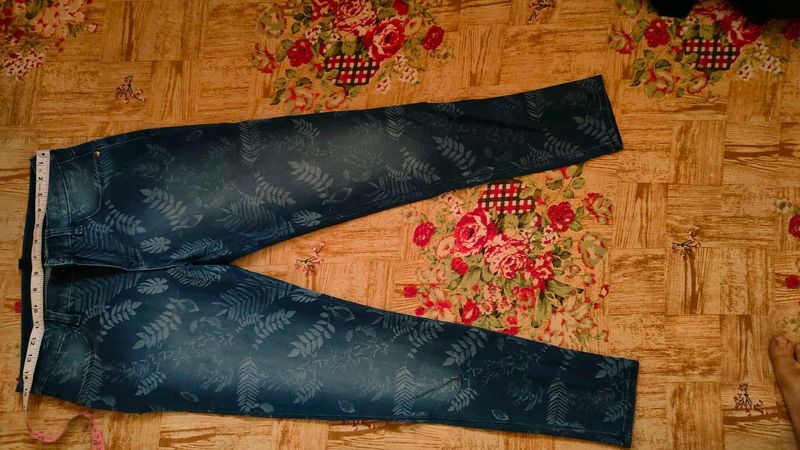 Leaf Print Denim Jeans