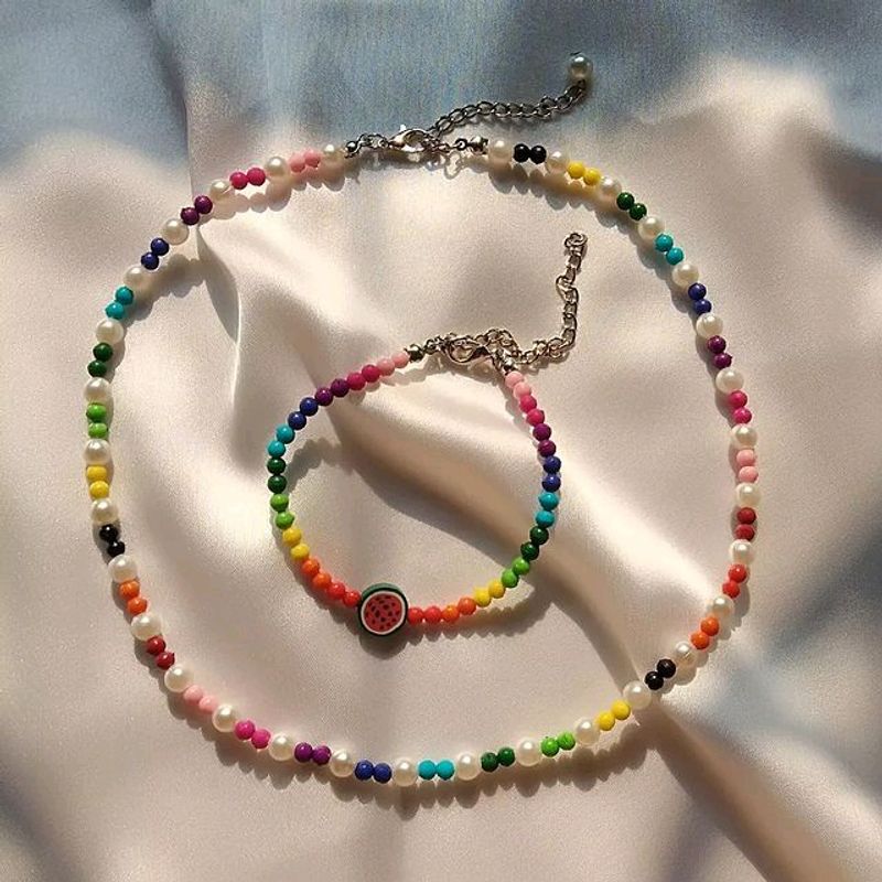 Rainbow necklace and bracelet &amp; earrings.