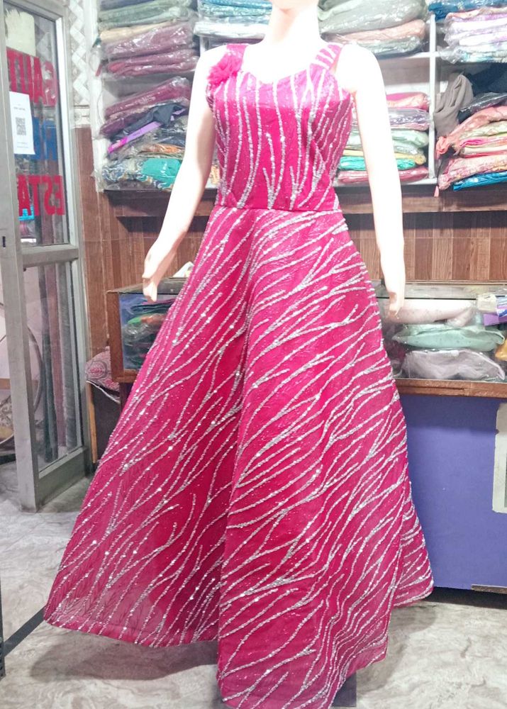 Fancy party Wear Gritter Work Rose Gown