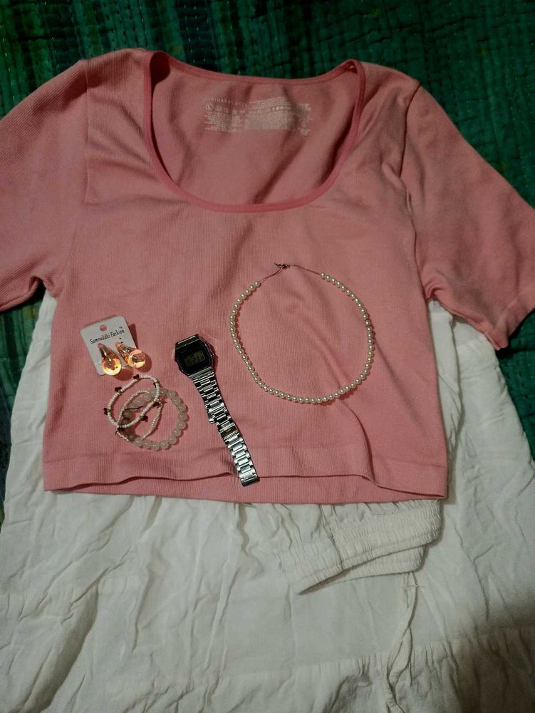 Pink Crop Top &amp; Accessories Bundle