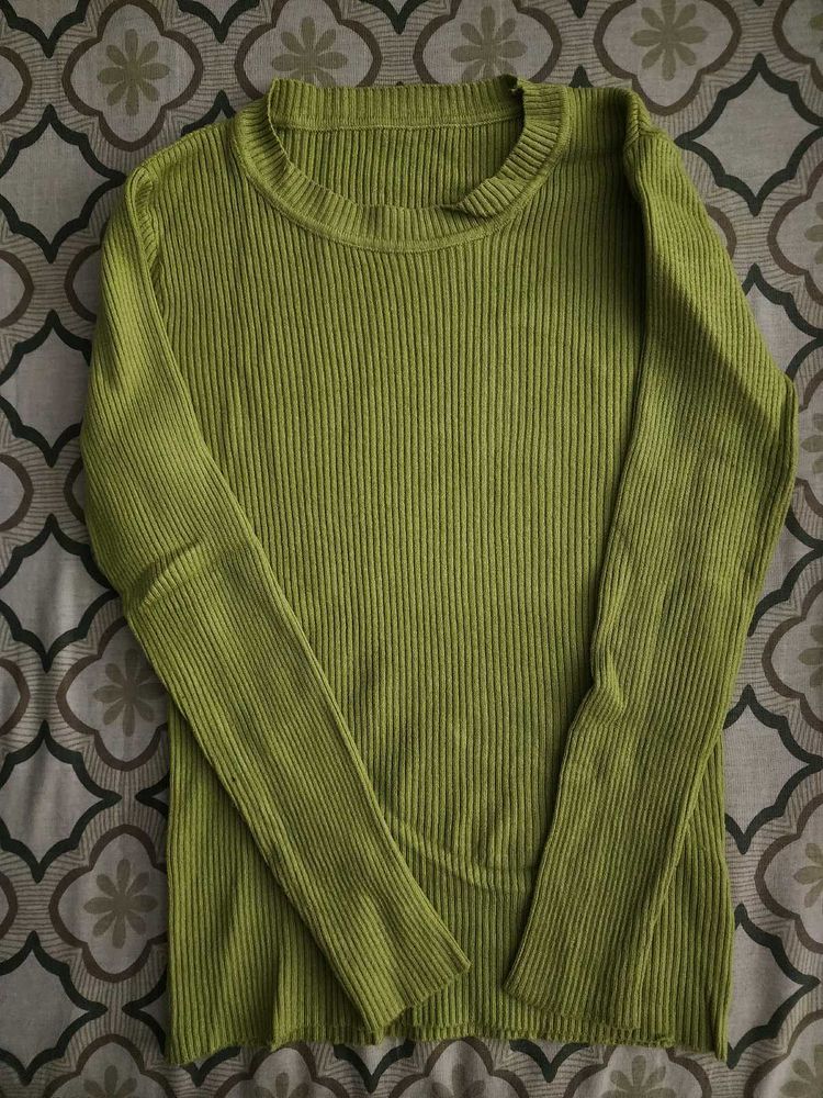 Green Ribbed Knit Sweater