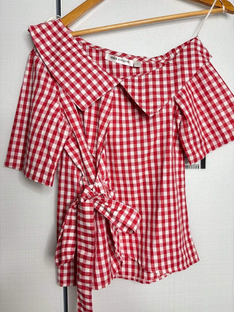Red Gingham Tie-Front Top