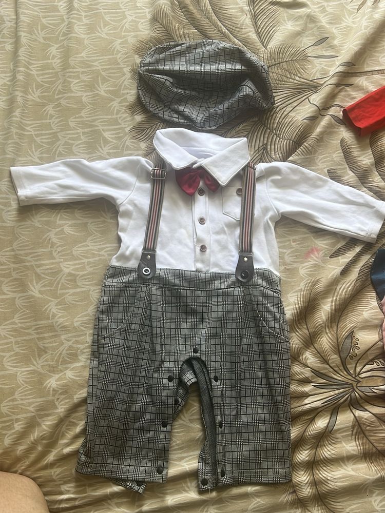 boys dungaree onesie set with cap