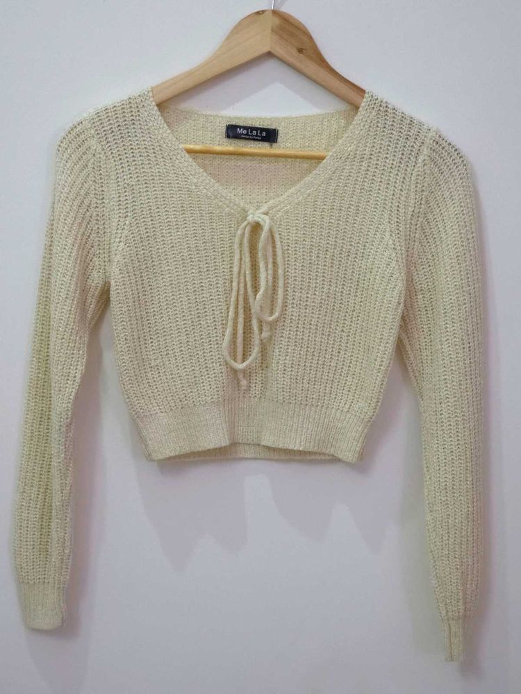 Cream Knit Cropped Sweater