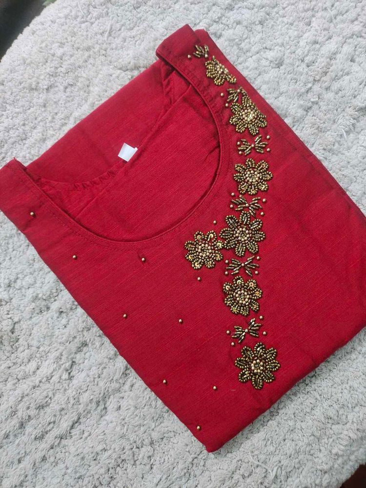 Elegant Maroon Kurta with Handwork