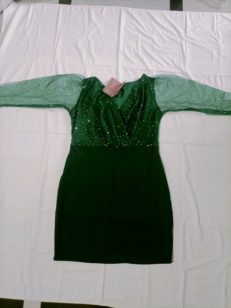Elegant Glitter Long Sleeve V Neck Bodycon Mini Co
