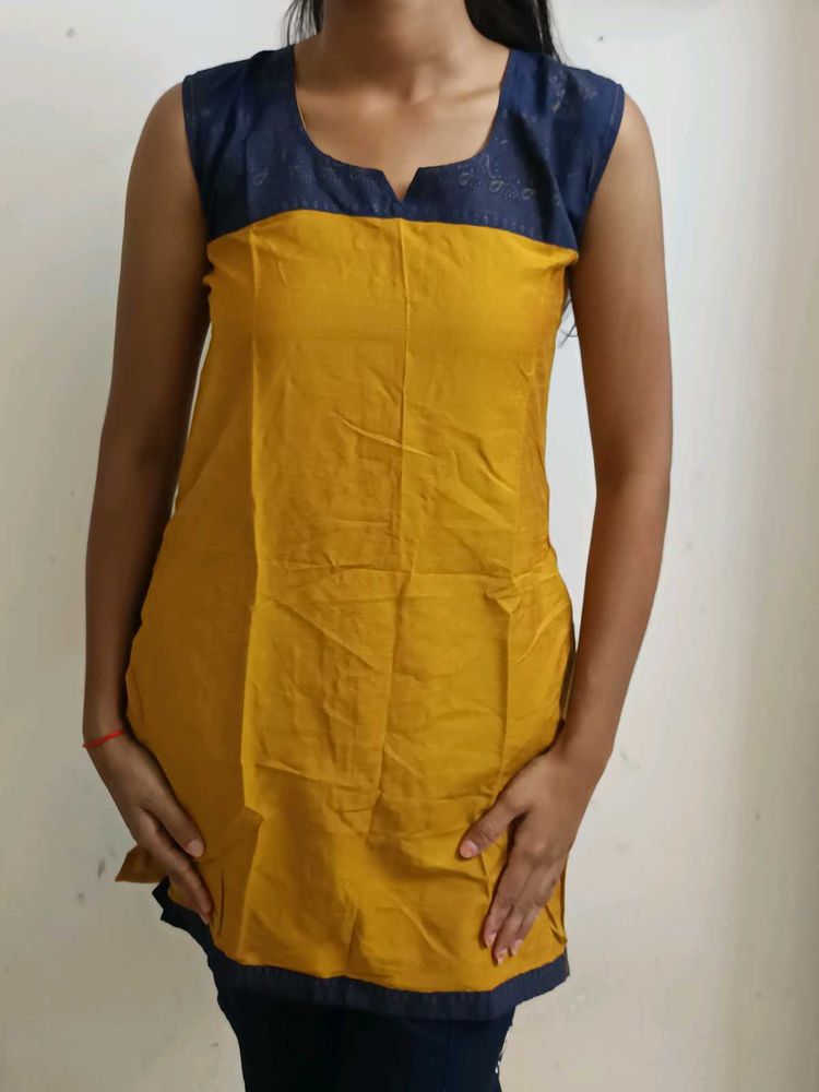 Mustard Sleeveless,Top trendy short kurti