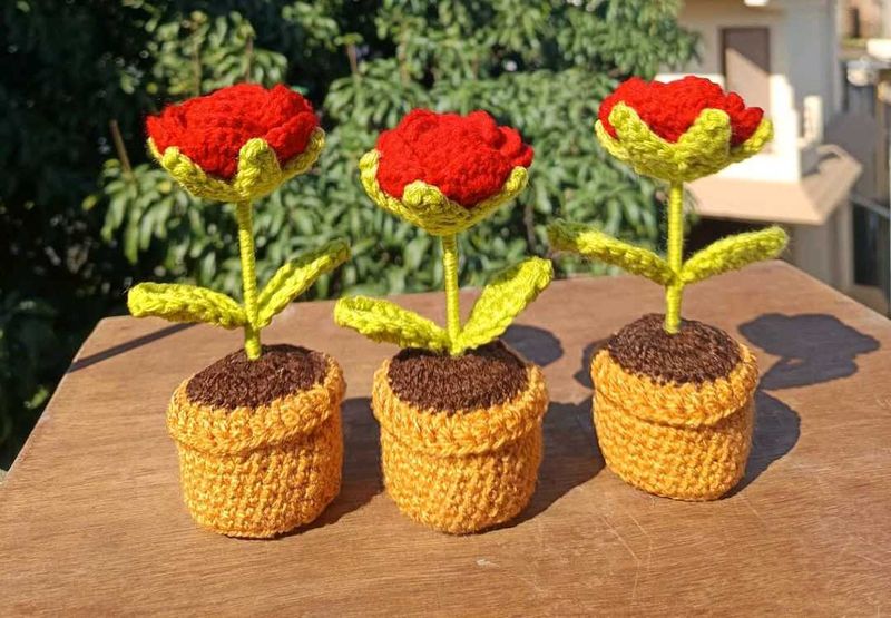 Crochet Cute Flowers With Pot