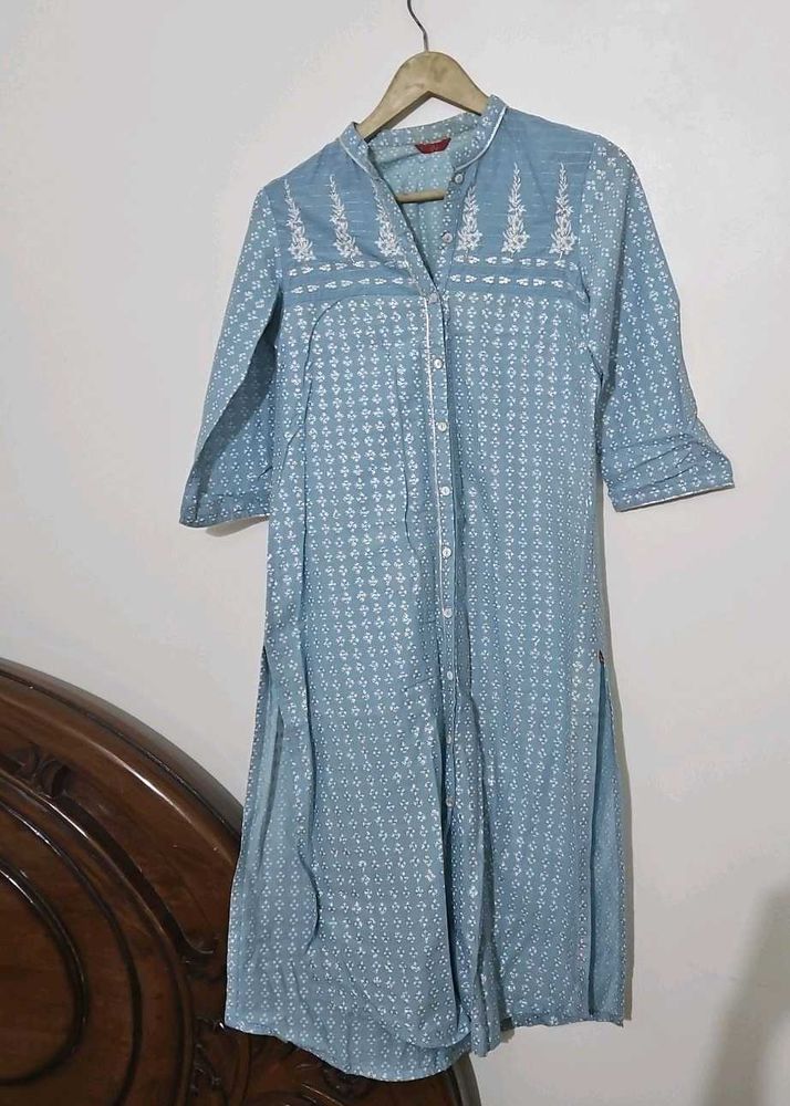 W Blue Printed Kurta
