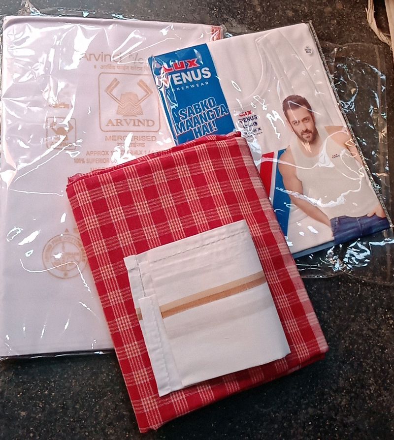 Dhoti, Gamcha, Sando Banyan And Hankey (Combo)