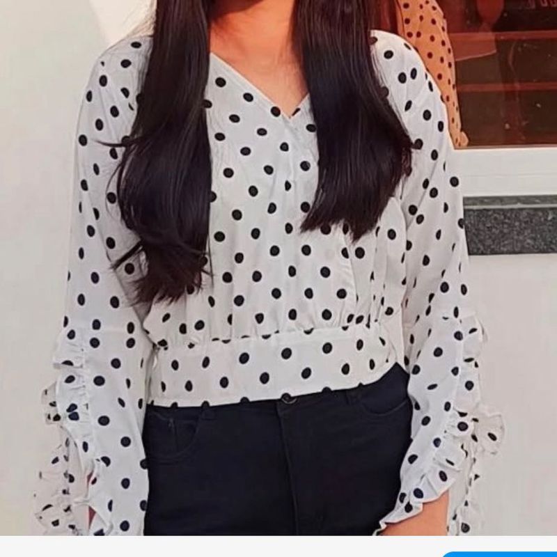 Polka Dot Ruffle Sleeve Top