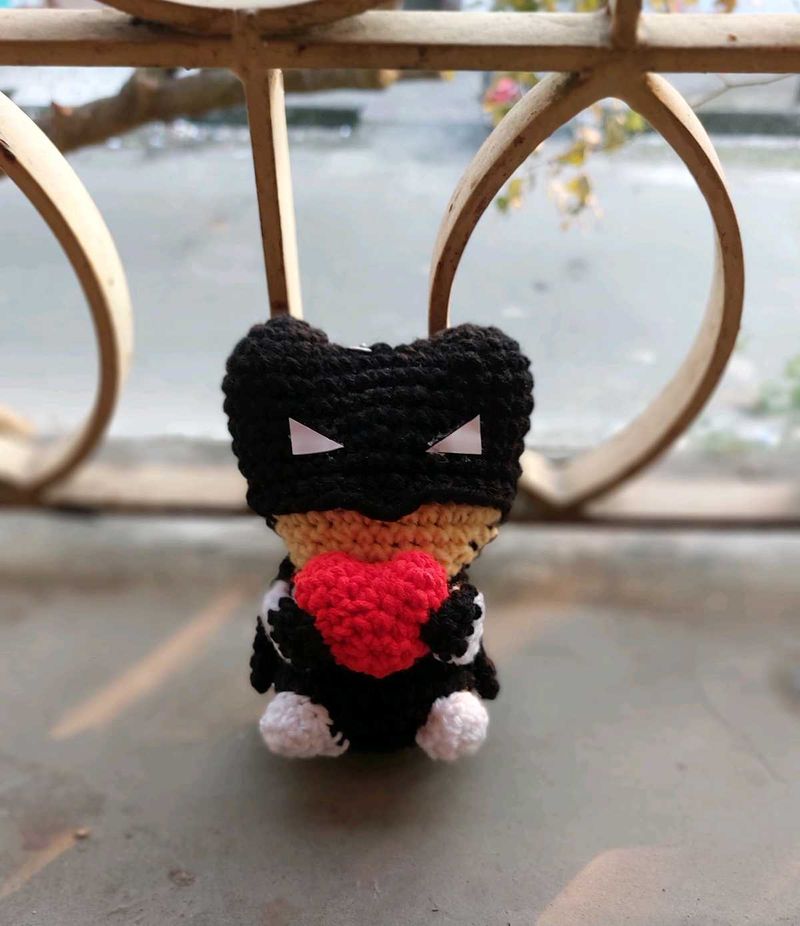 Crochet Batman with Heart Keychain