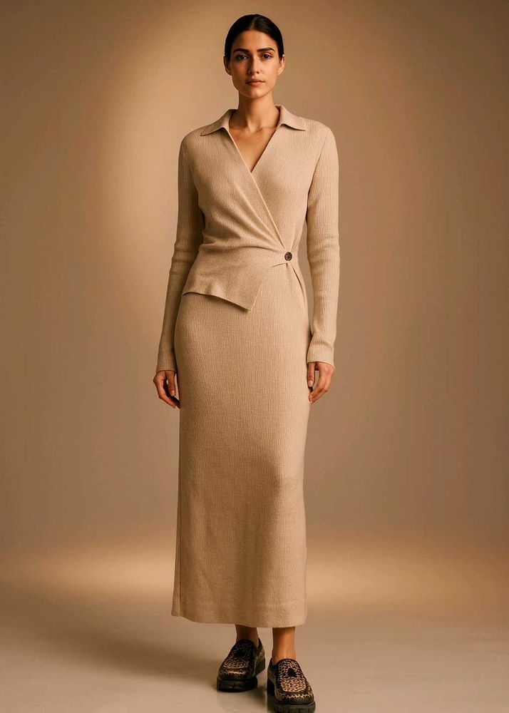 Elegant Beige Knit Dress