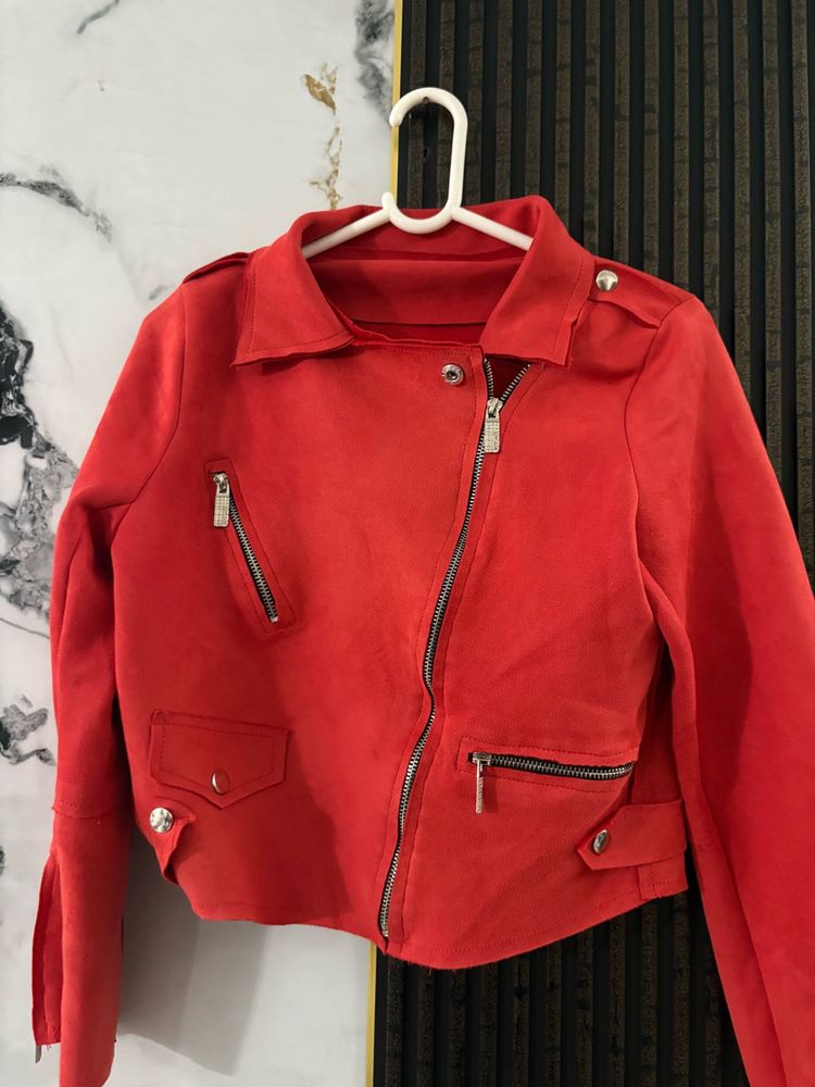 Red Suede Moto Jacket