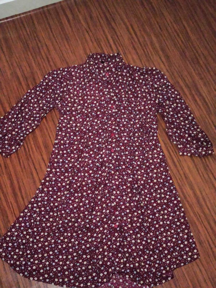 maroon floral knee length dress