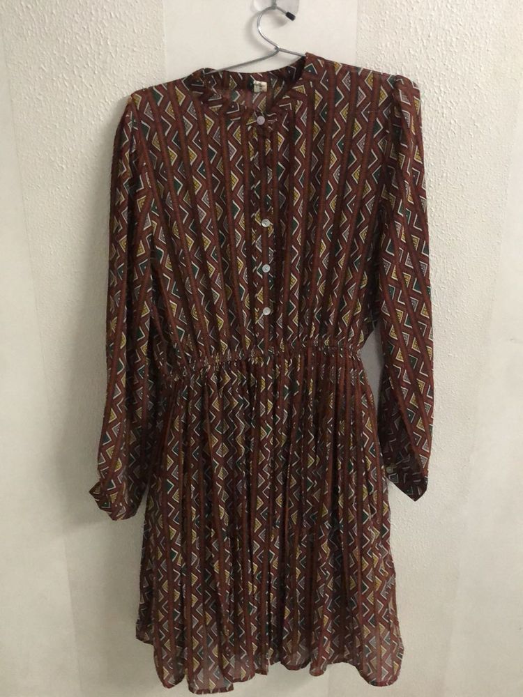 Geometric Print Sheer Dress
