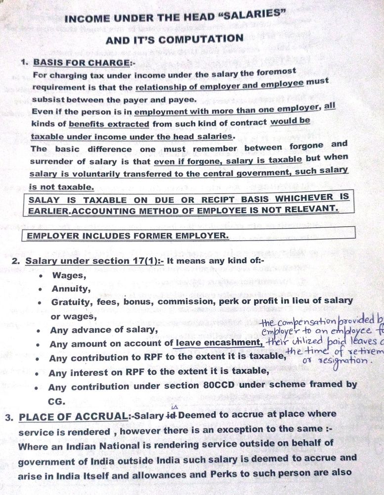 Income Under The Head Salaries Printed Notes