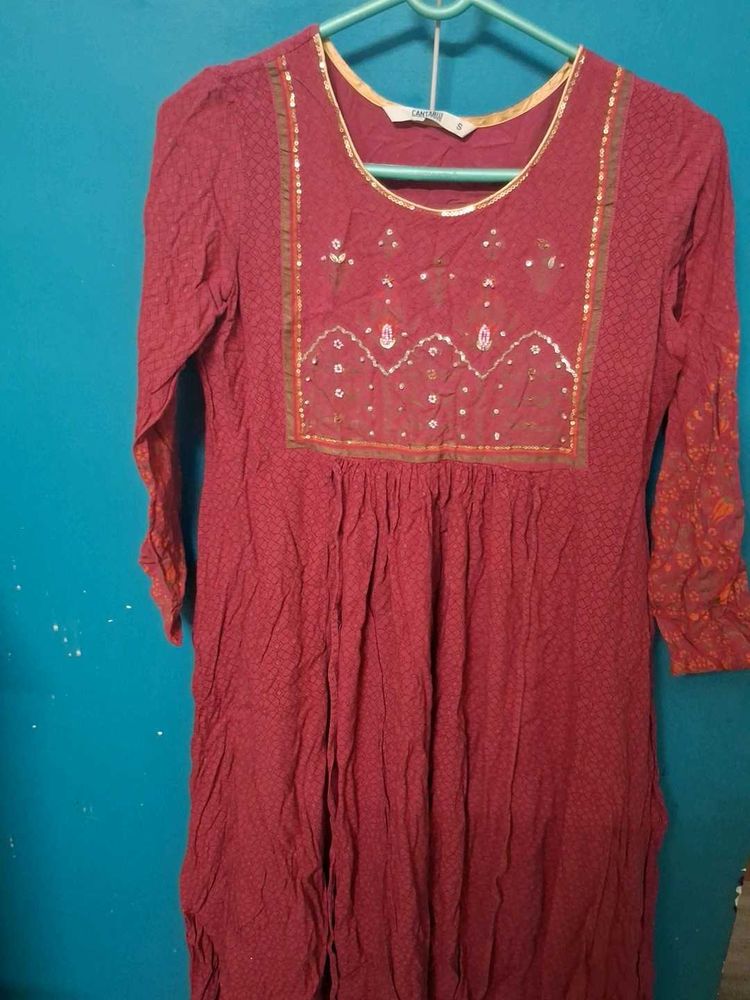 Cantabil Maroon Printed Long Sleeve Kurti