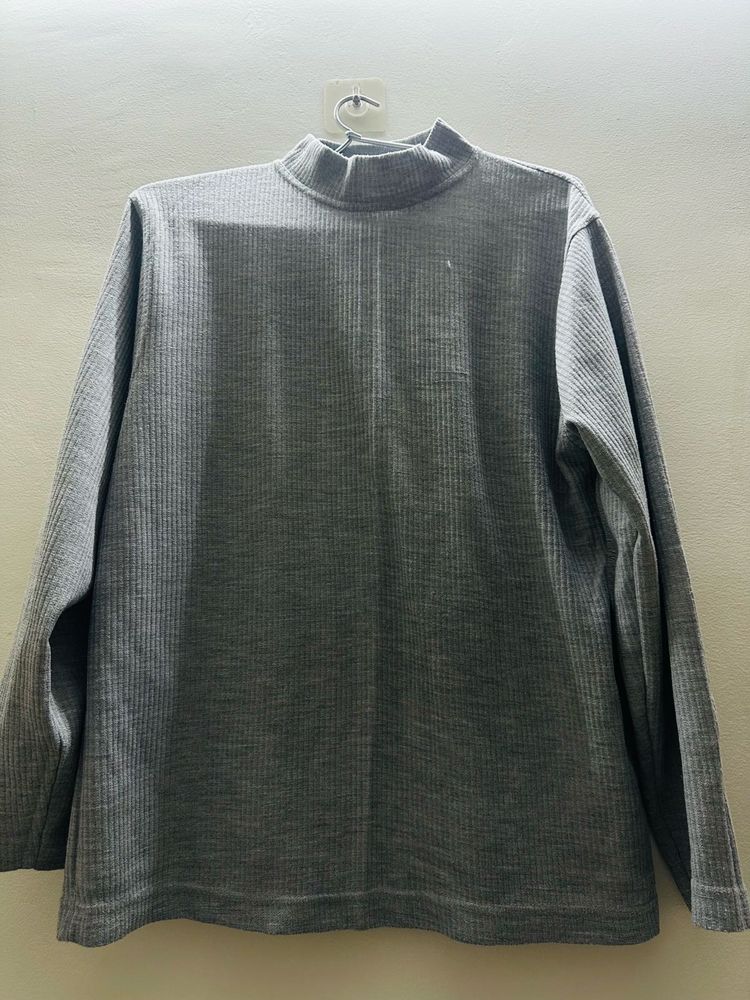 Gray Ribbed Mock Neck Top