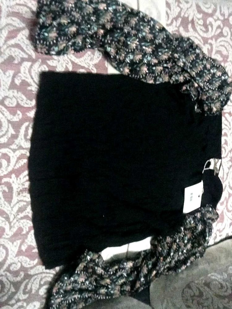 Black Top with Floral Sleeves
