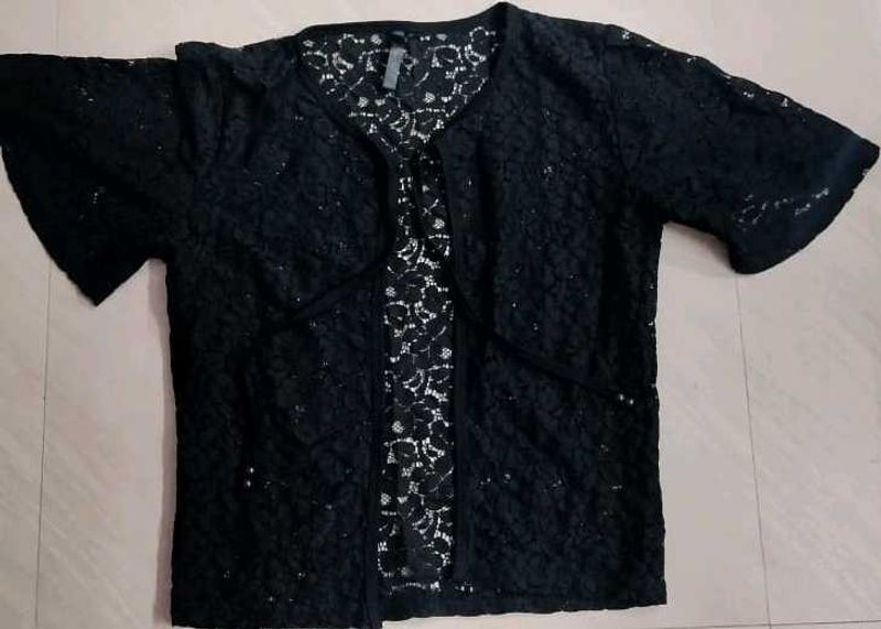 Black Lace Open Front Top
