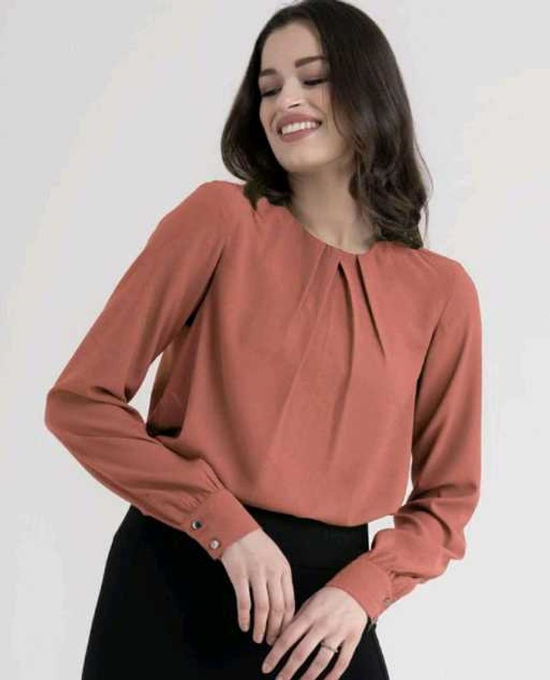 Casual regular sleeves solid women top brown