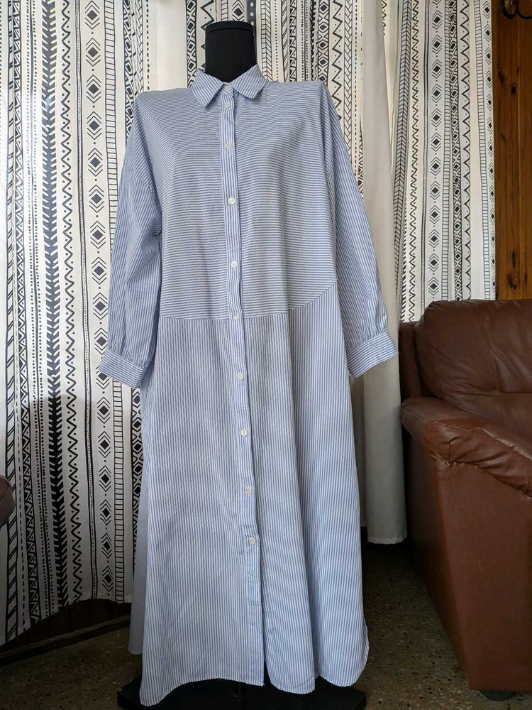 ZARA Striped Shirt Dress With pockets