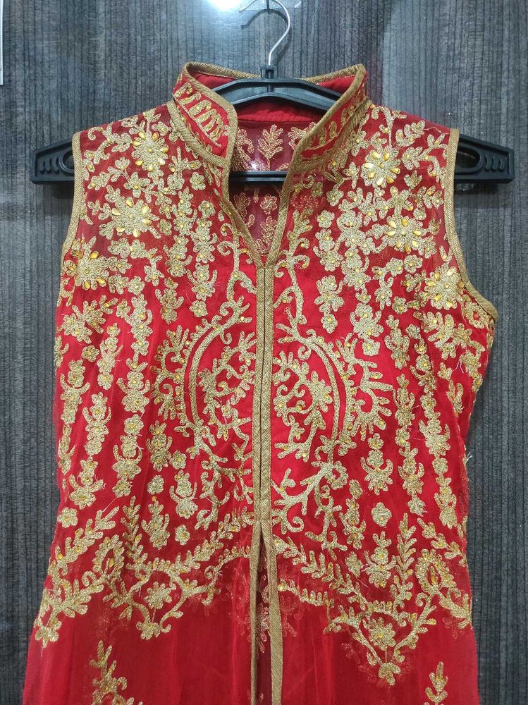 Red Designer Plazo Suit