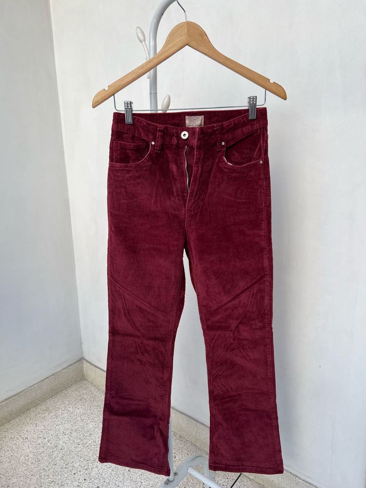 Maroon Corduroy Flare Leg Jeans