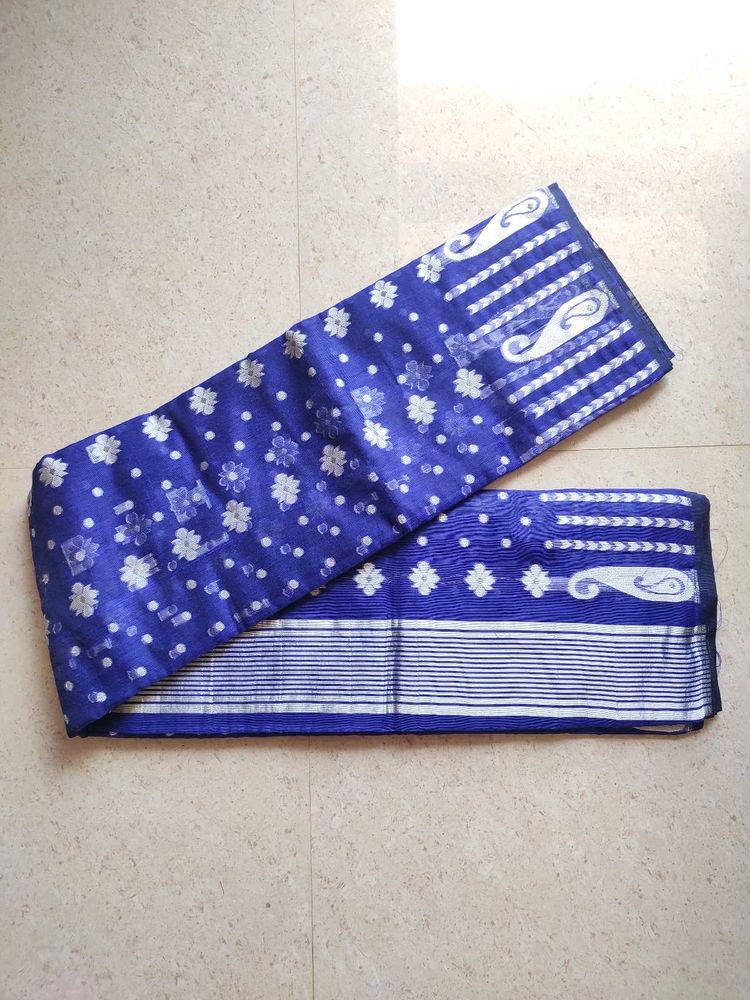 Blue Floral Soft Jamdani Saree