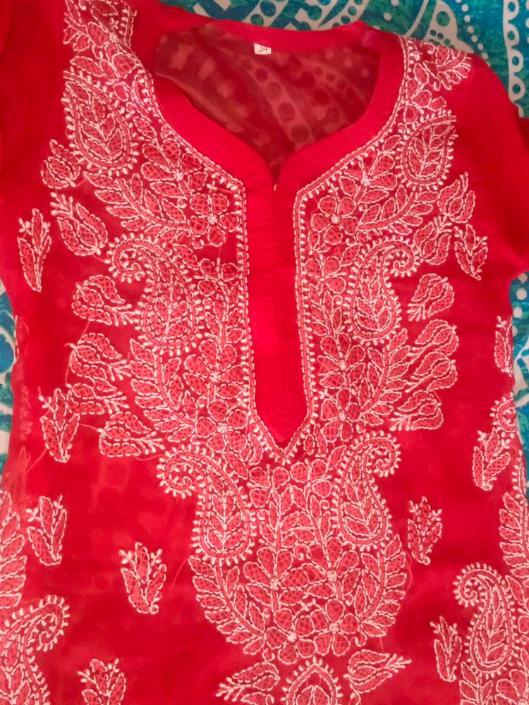 Red Embroidered Kurti