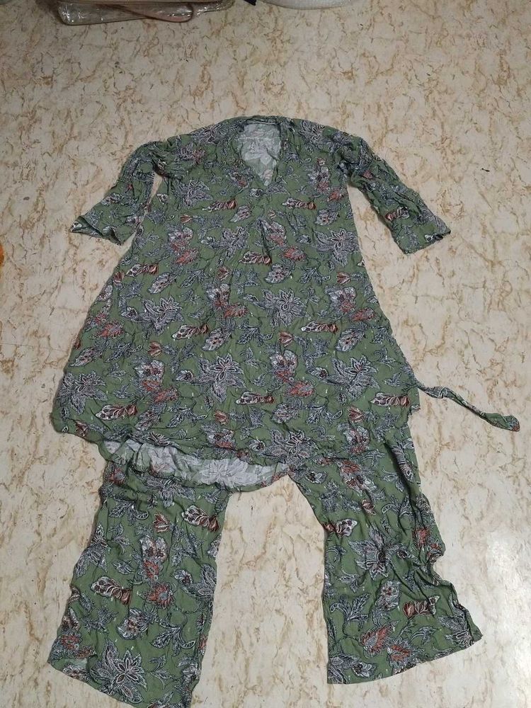 Green Floral Print Lounge Set