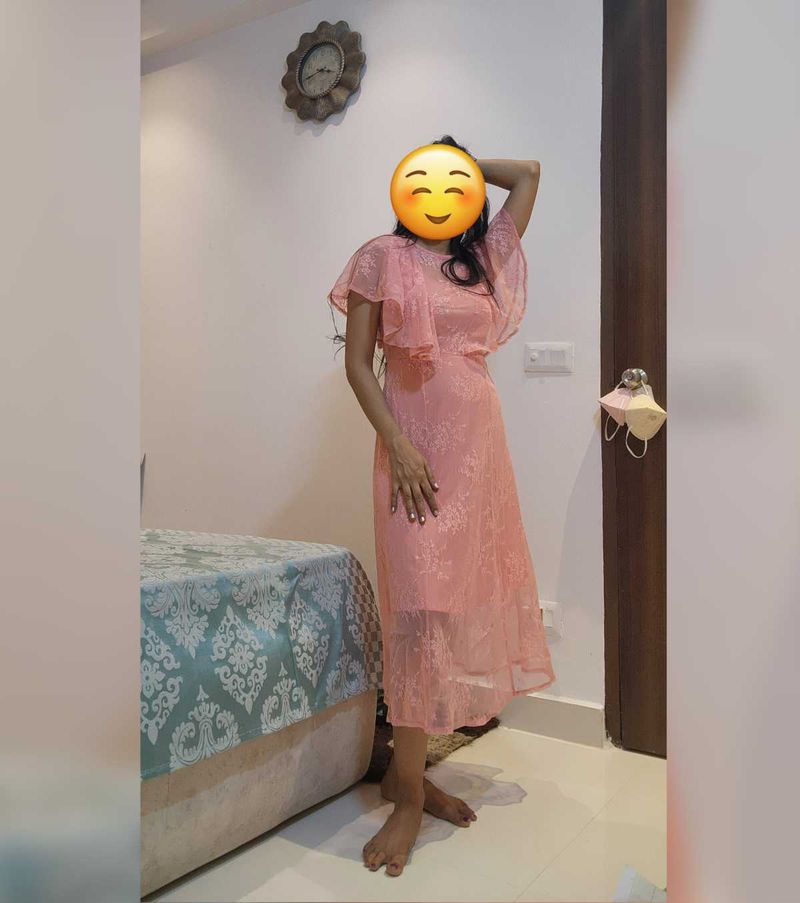VERO MODA pink Net Middi Dress