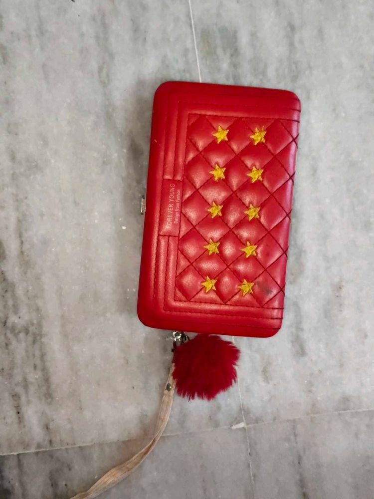 Red Star Wallet with Pom-Pom