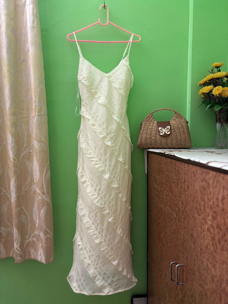 White Ruffle Maxi Dress