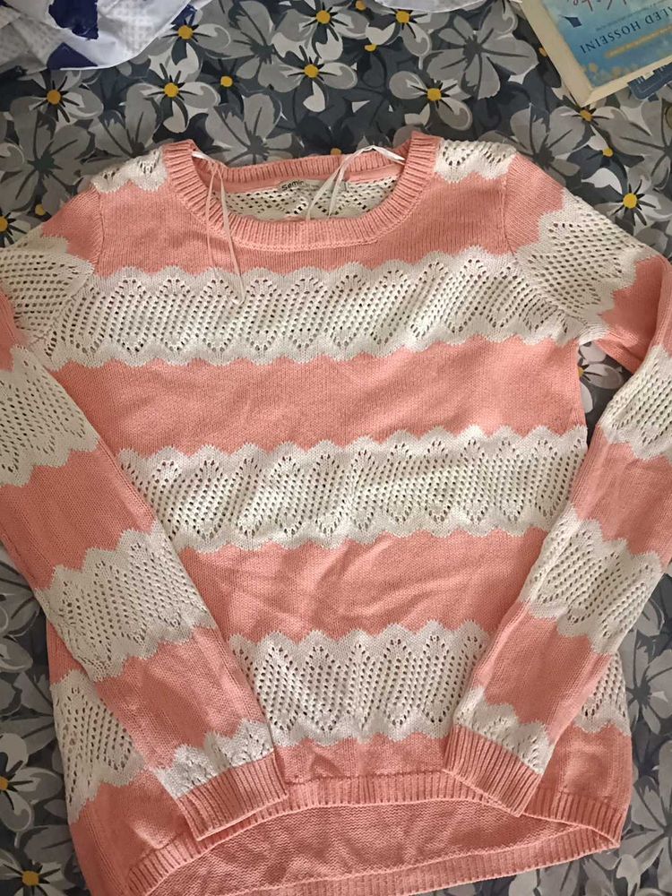 Peach &amp; White Knit Sweater