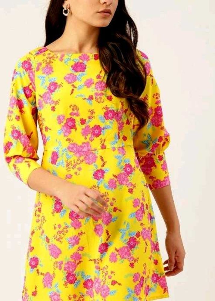 Floral Print Yellow Mini Dress
