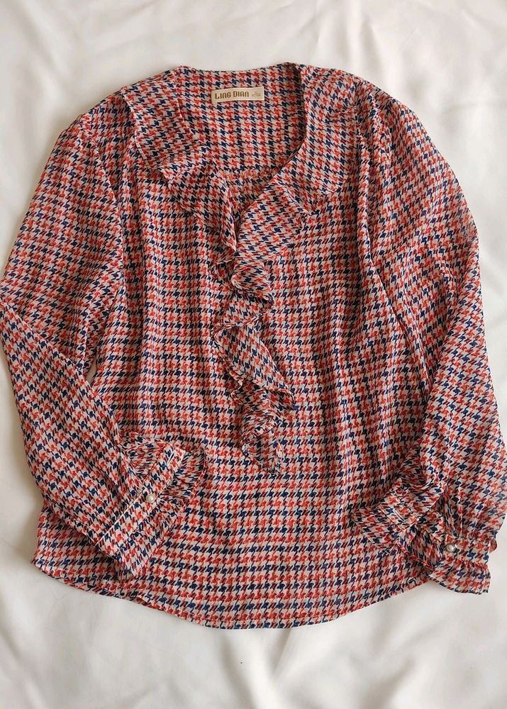 Houndstooth Ruffle Blouse