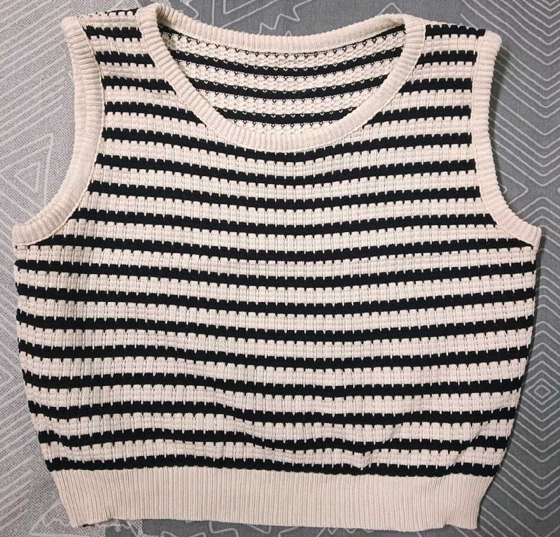 Beige And Black Crop Top