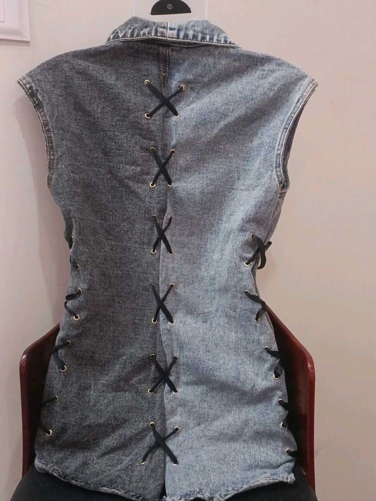 BEAUTIFUL ❤️ Denim Vest with Lace-Up Detail