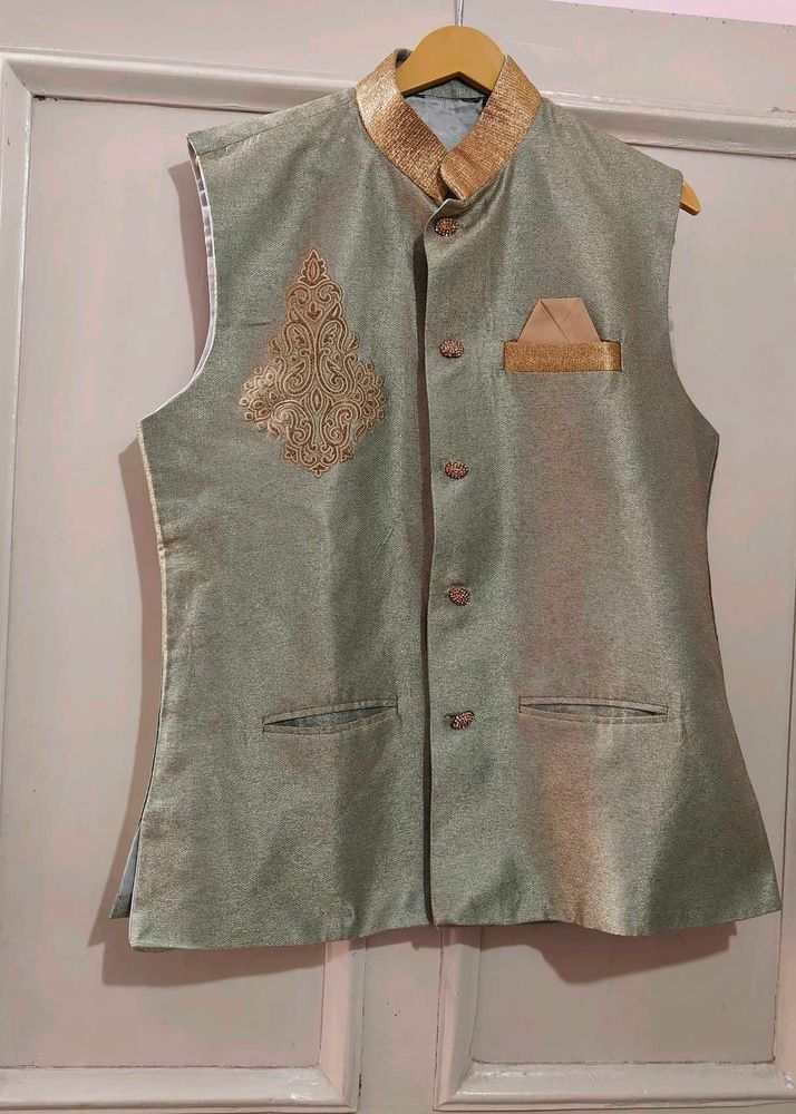 Beige blend Jacket With Coper Kurta