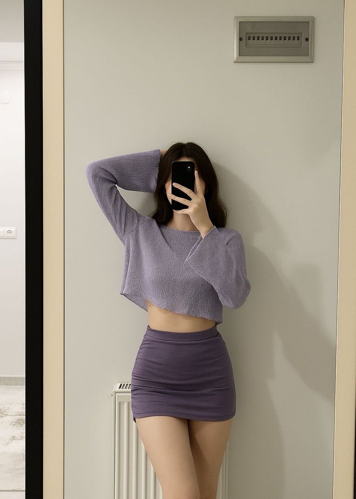 Korean Lavender Cute Crop Top Loose Fit