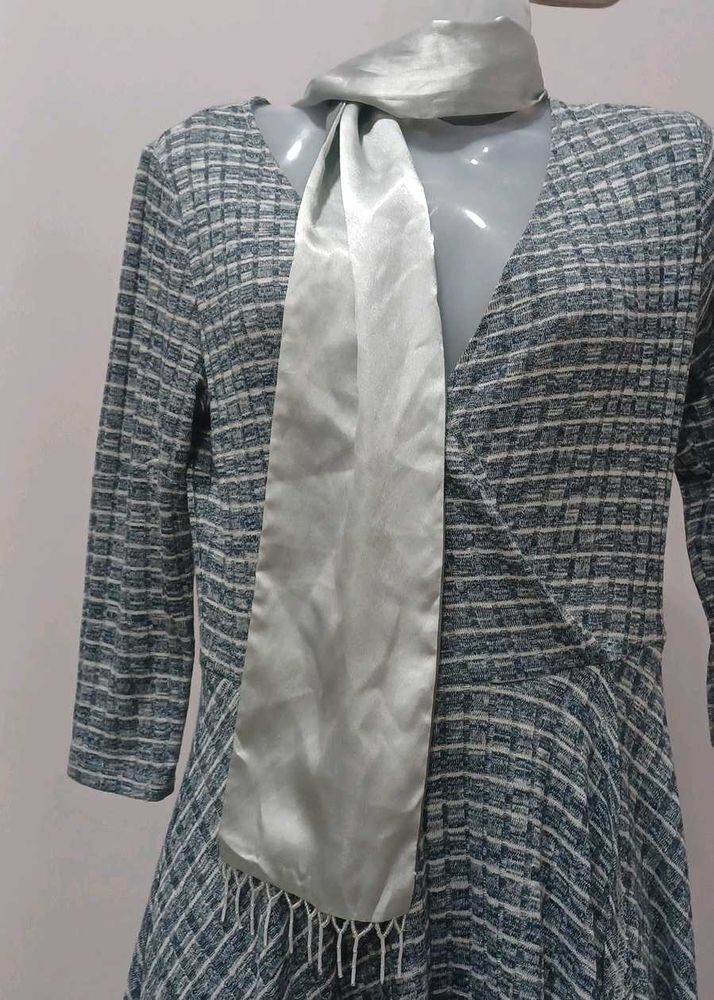 Elegant 2in1 Satin-chiffon Scarf with Fringe