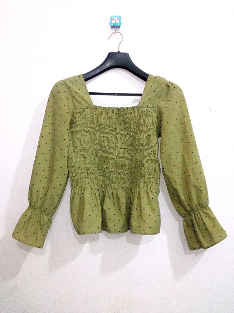 Causal Puff Sleeves Polka Print Women Top