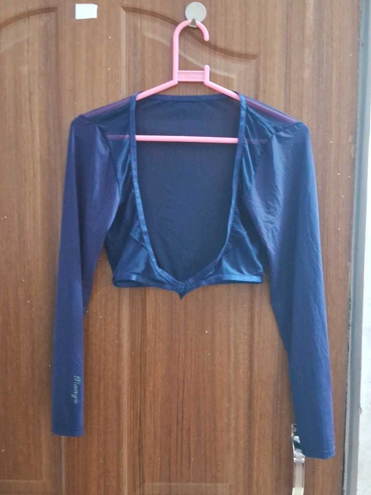 Navy Blue Sheer Cape Top